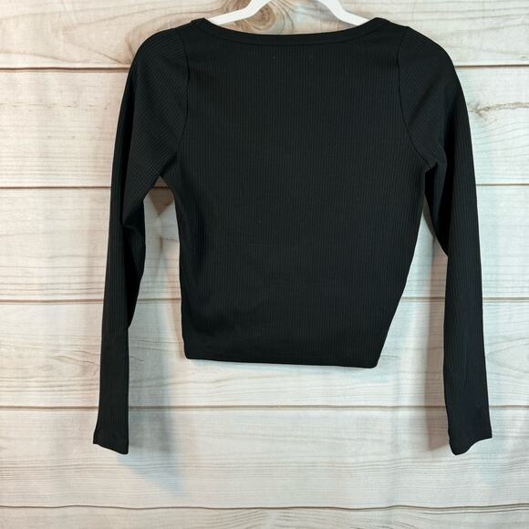 Madewell Black Square-Neck Long-Sleeve Crop Tee in Sleekhold Size XS - Picture 4 of 6